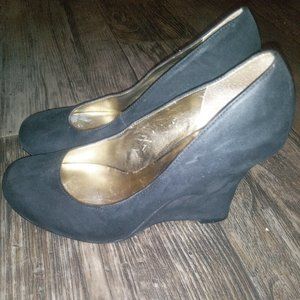 Black Genuine Suede Wedge Heels